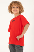 Boy's Red Oversize Crew Neck T-Shirt