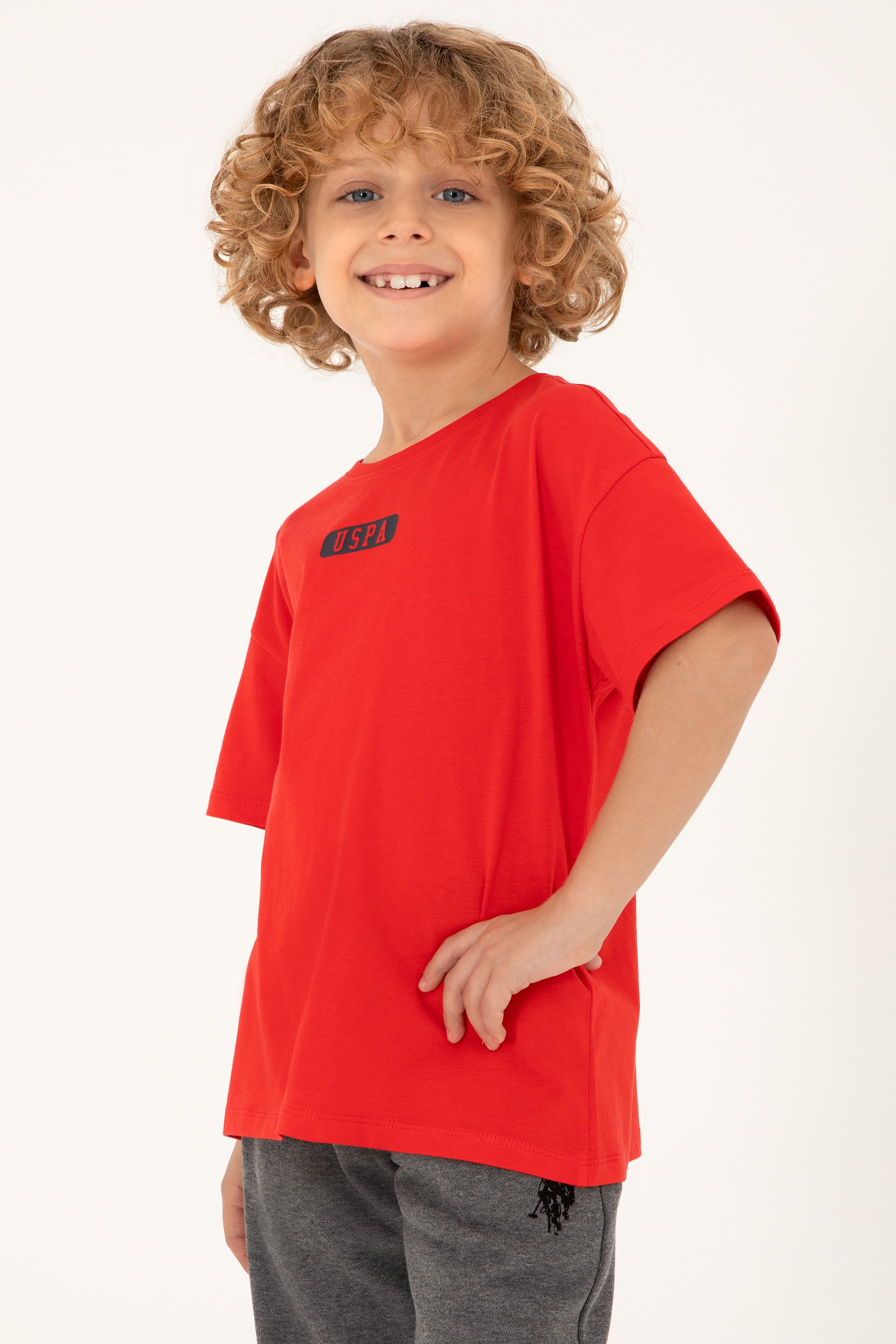 Boy's Red Oversize Crew Neck T-Shirt