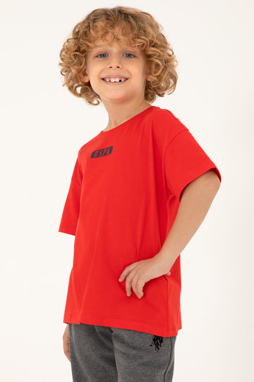 Boy's Red Oversize Crew Neck T-Shirt
