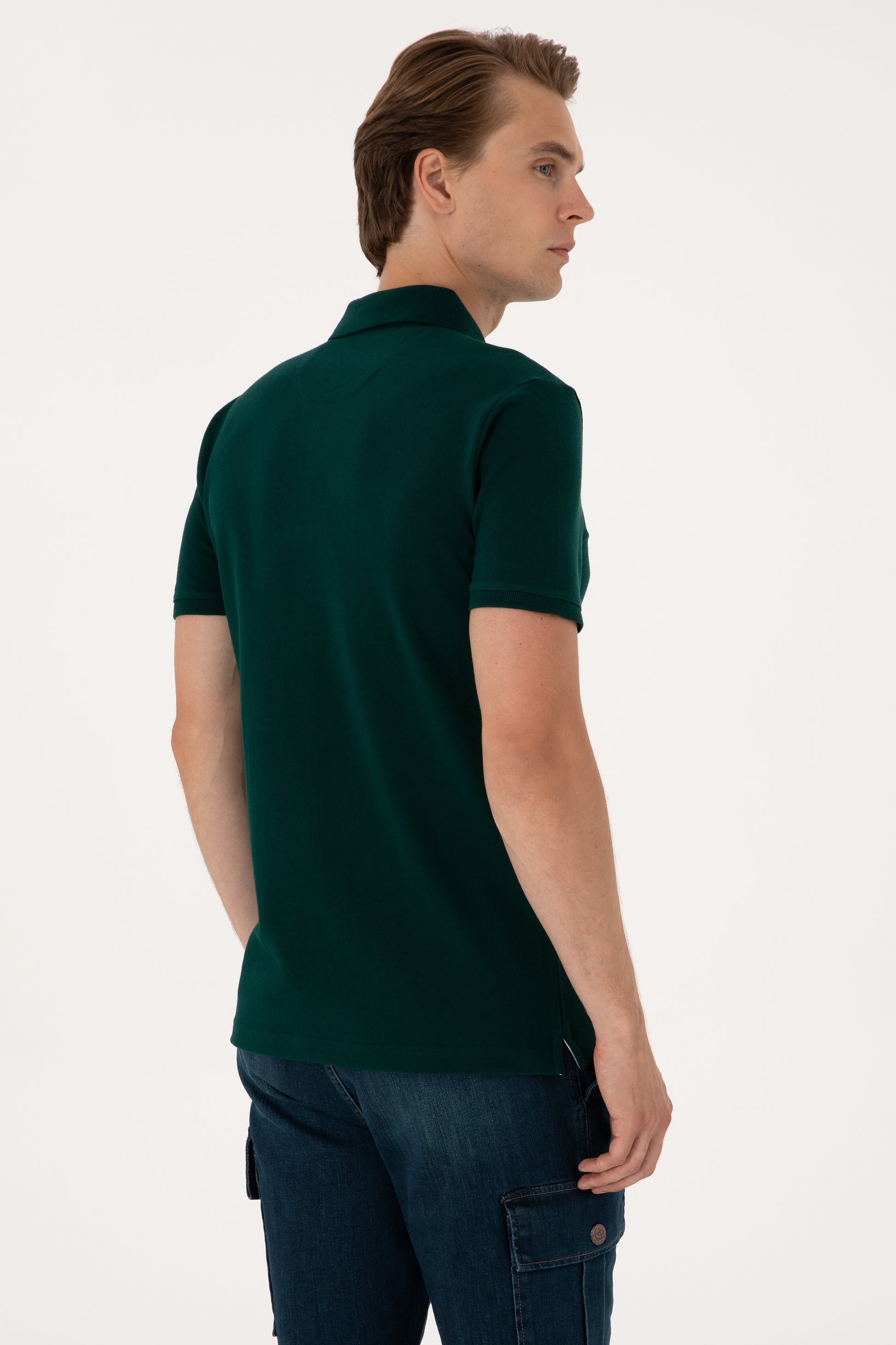Men's Slim Fit Polo Neck Dark Green Basic T-Shirt