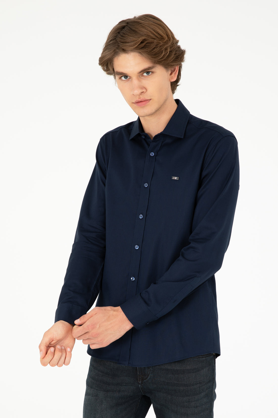 Men's Navy Blue Long Sleeve Basic Shirt