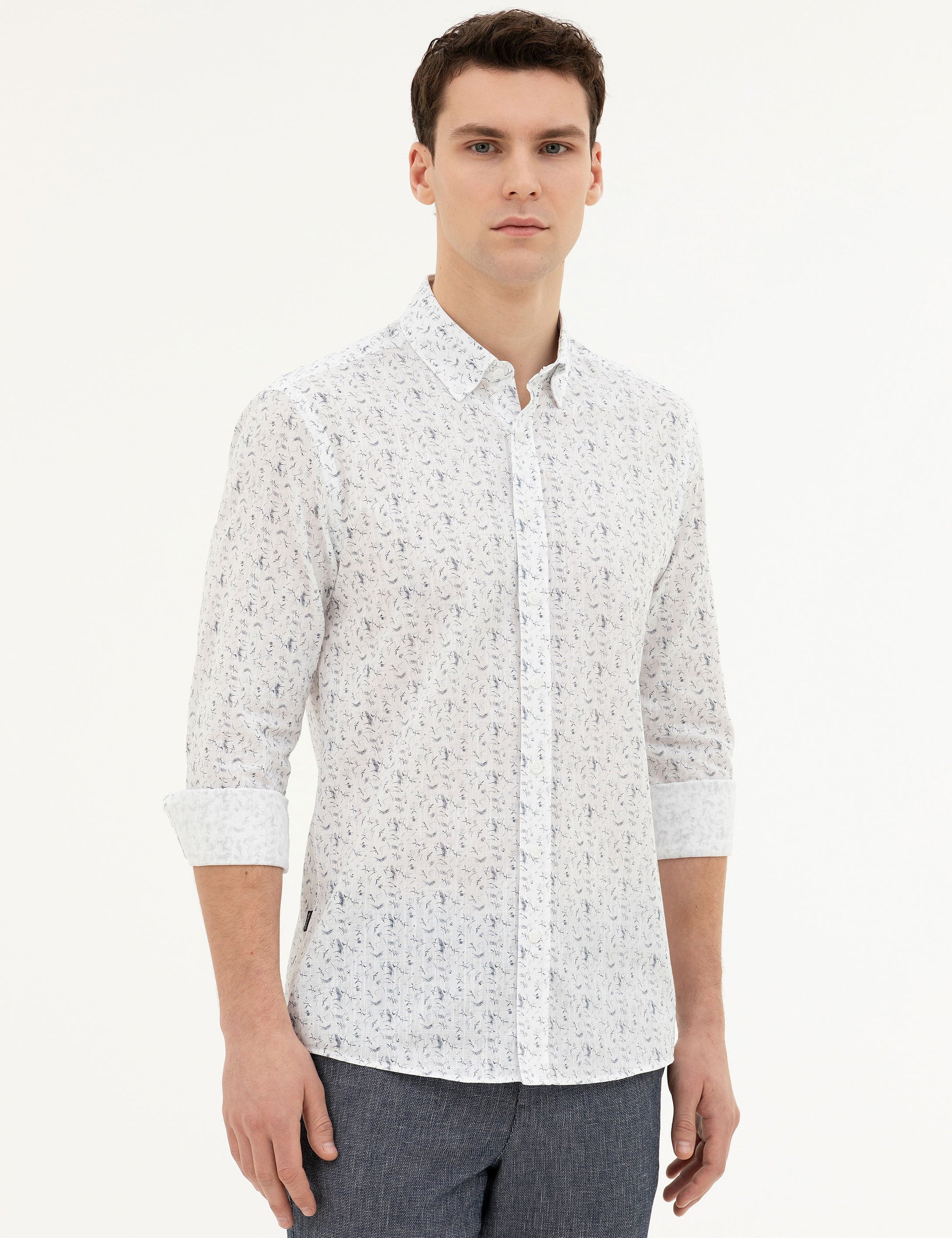 Navy Blue Slim Fit Long Sleeve Shirt