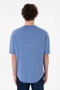 Men's Long Fit Crew Neck Dark Blue Basic T-Shirt