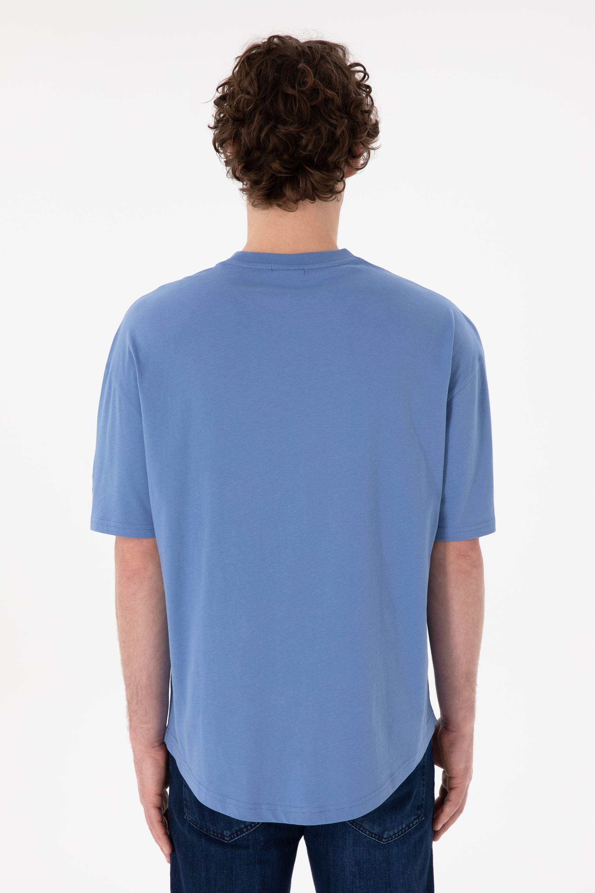 Men's Long Fit Crew Neck Dark Blue Basic T-Shirt