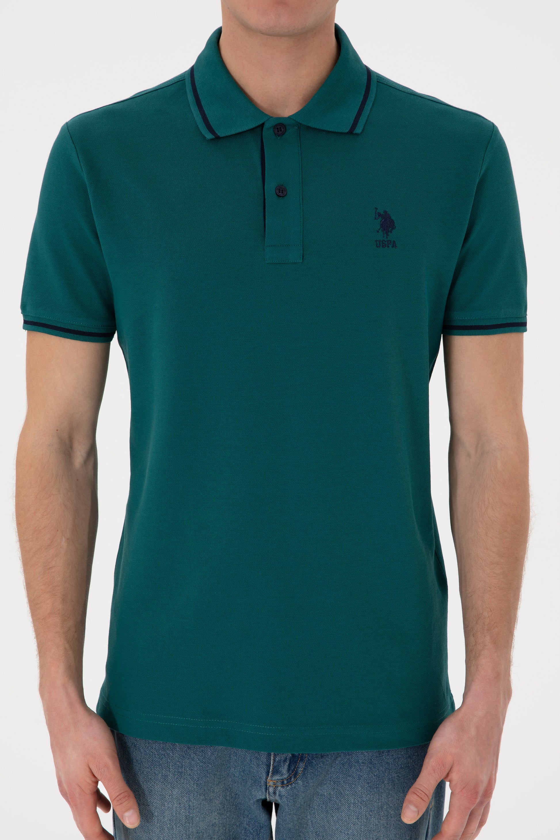 Men's Slim Fit Polo Neck Dark Green Basic T-Shirt