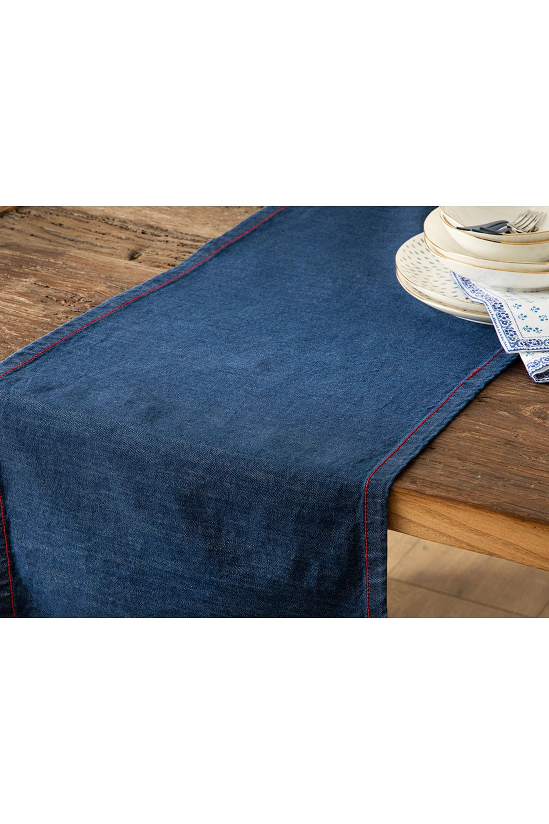 Denim Cotton Runner 40x140 Cm Navy