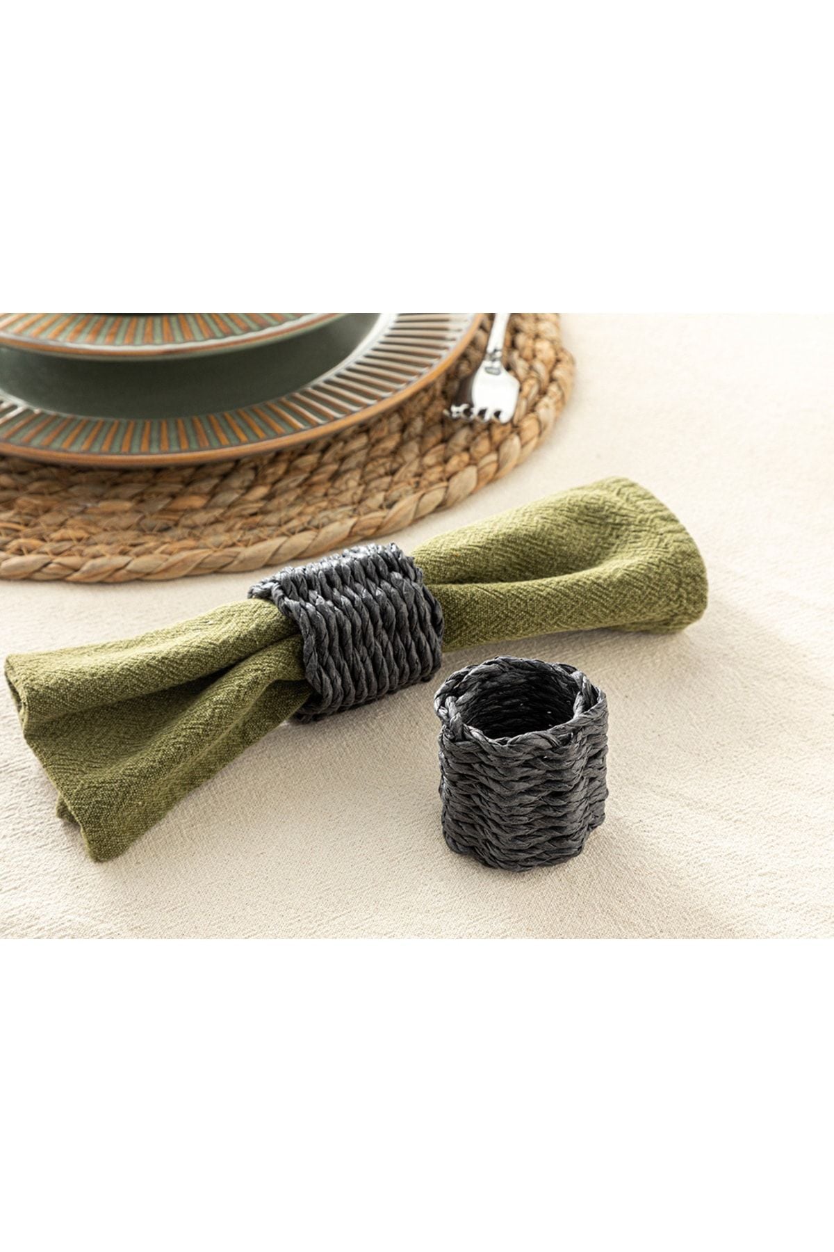 Knitwear Rafya 2 Piece Napkin Ring 5 Cm Black