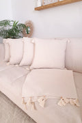 5pcs Handmade Natural Linen Authentic Organic Cotton Tassel Cushion Cover & Runner Set