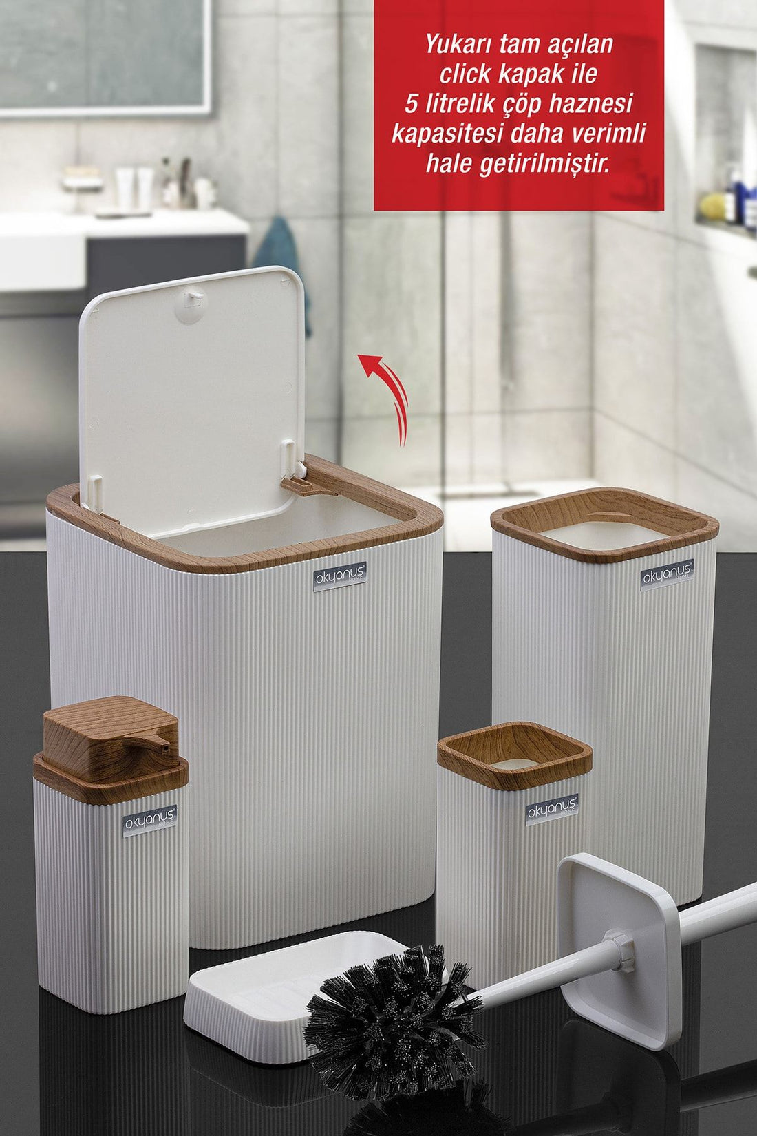 Stella White Wood Pattern Striped 5-Piece Bathroom Set