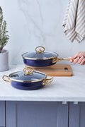 Piraye 2-Pcs Enamel Pan Pan Set With Lid Navy Blue