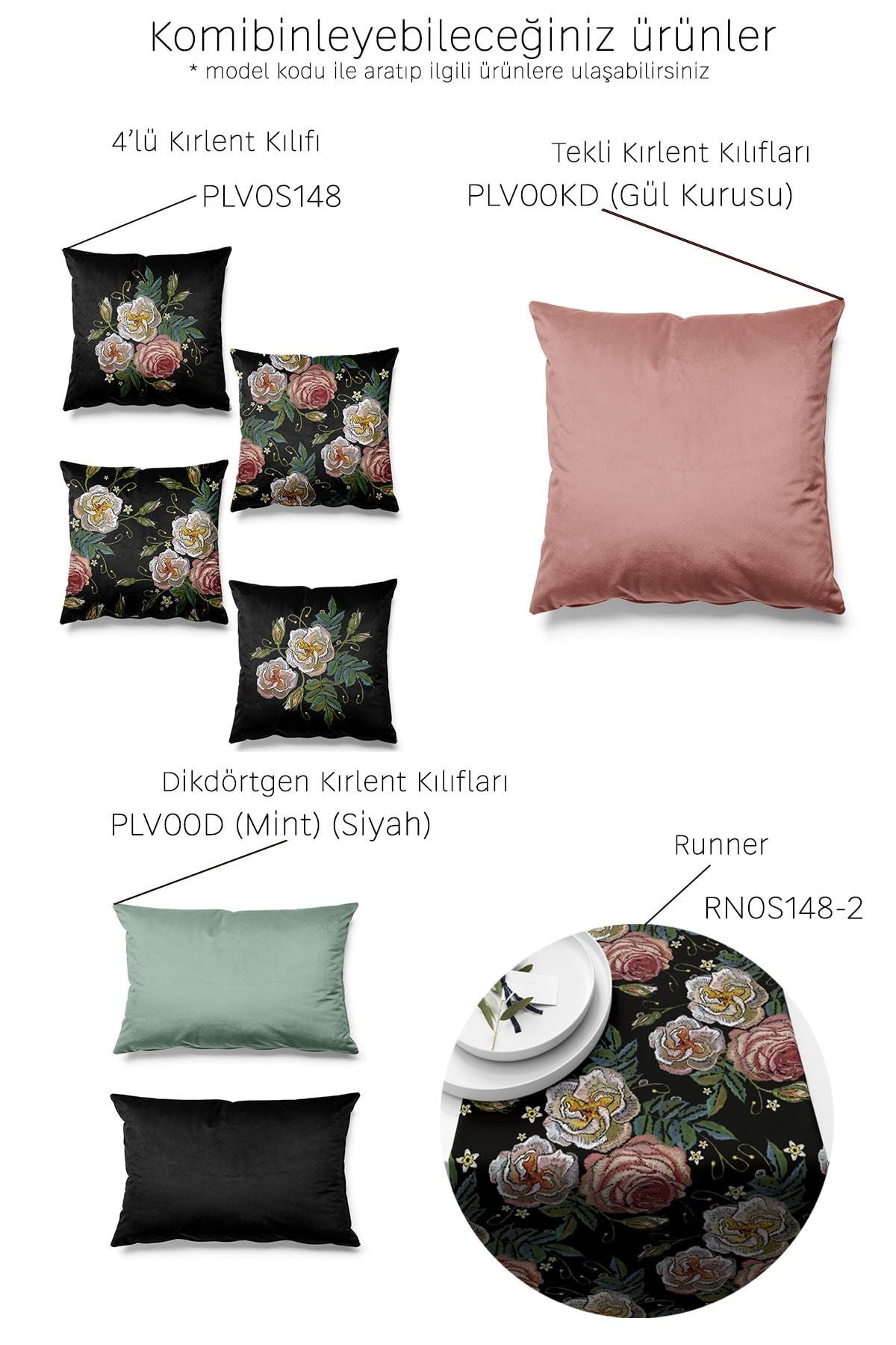 Double Side Printed Gonca Embroidery Pattern 4-Piece Suede Pillow Case