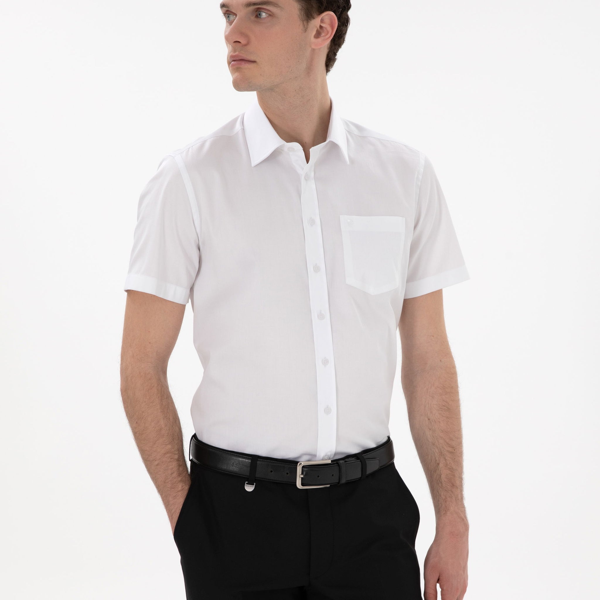 White Regular Fit Short Sleeve Basic Shirt with Pockets