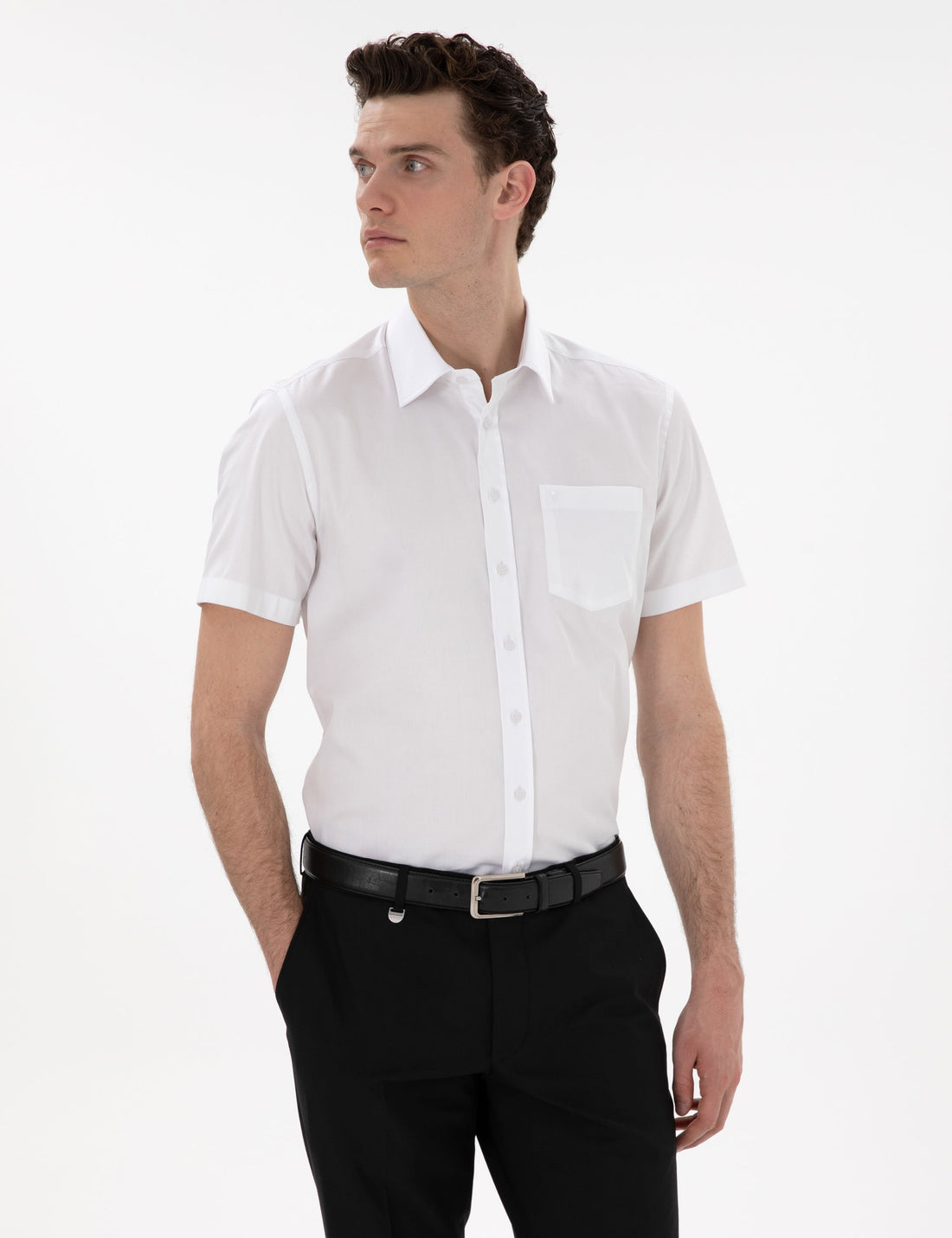 White Regular Fit Short Sleeve Basic Shirt with Pockets