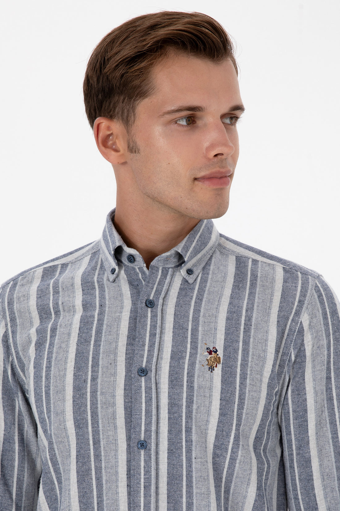 Men's Navy Blue Long Sleeve Striped Shirt