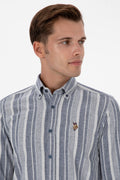 Men's Navy Blue Long Sleeve Striped Shirt