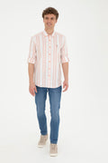 Men's Salmon Striped White Shirt