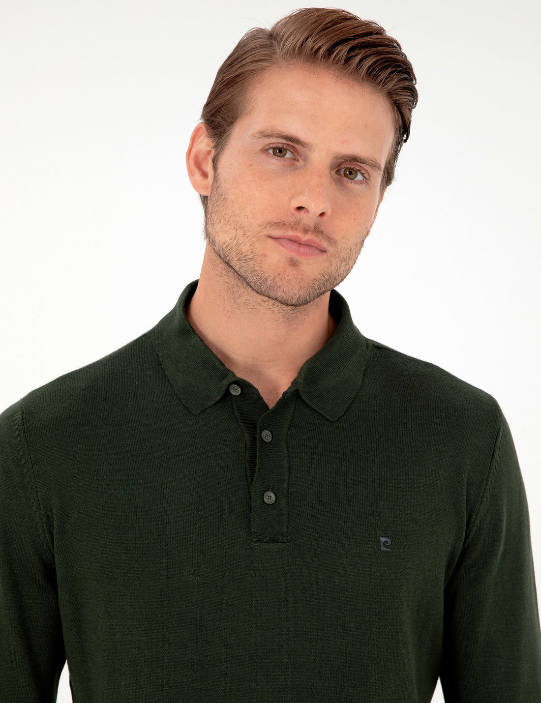 Dark Green Slim Fit Polo Neck Basic Knitwear Sweater