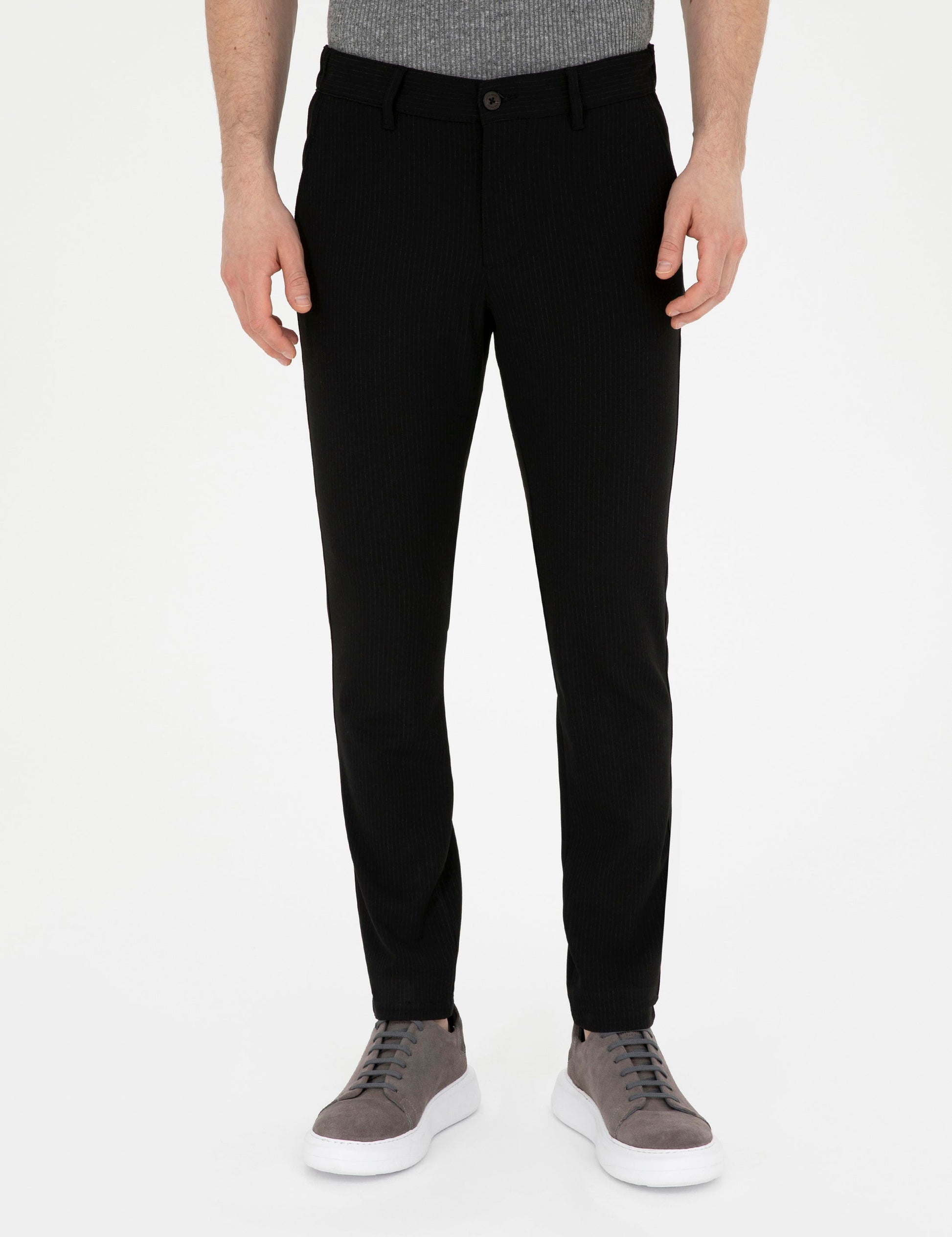 Black Slim Fit Canvas Striped Pants