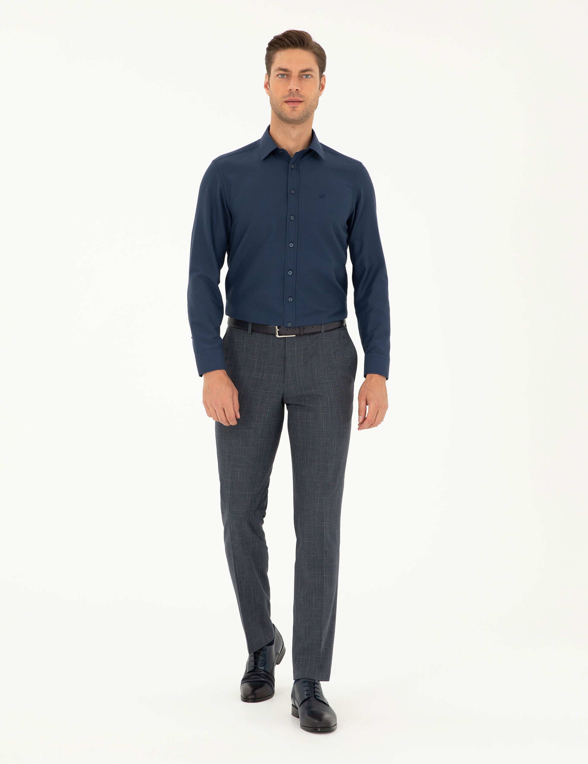 Navy Blue Slim Fit Chunky Long Sleeve Shirt
