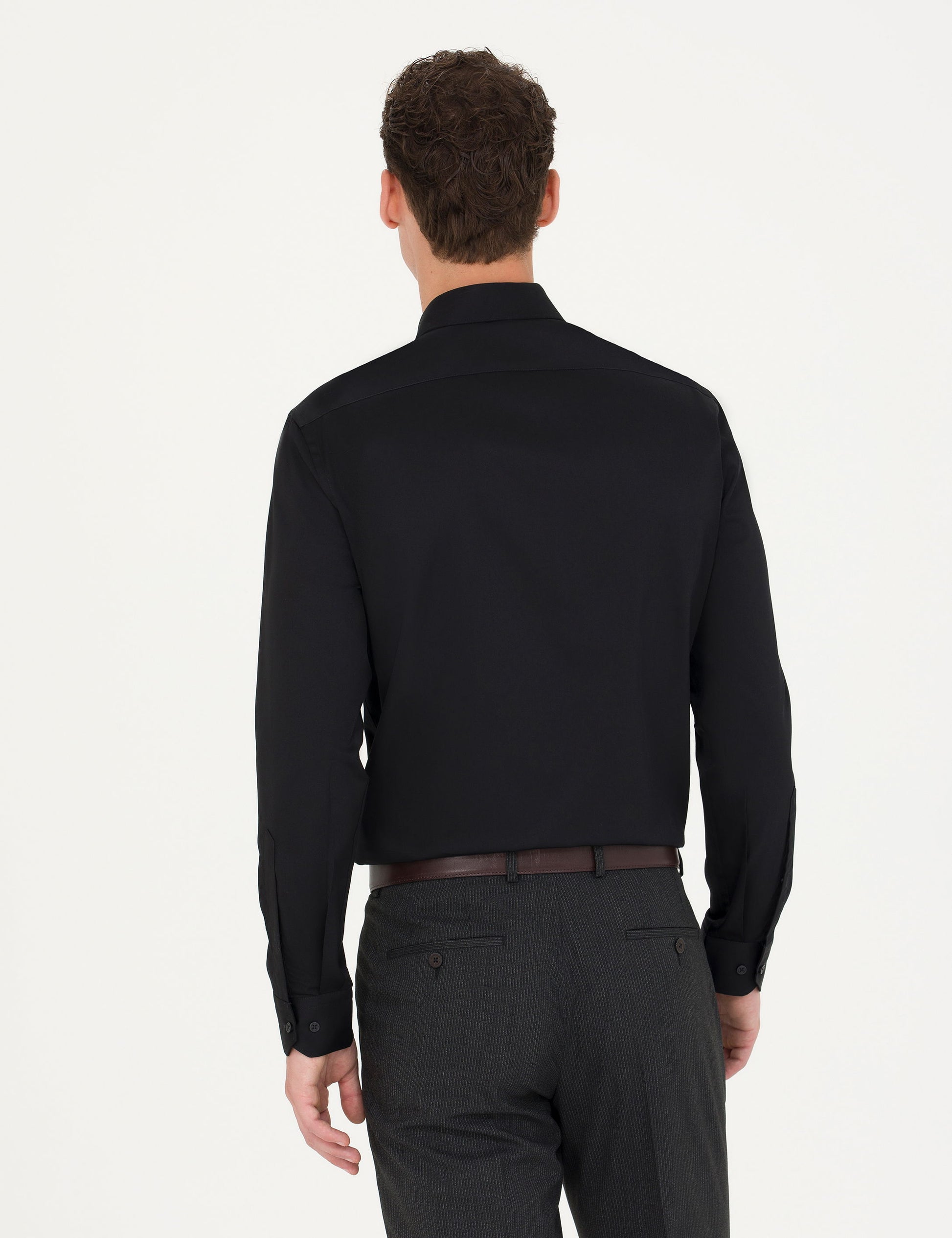 Black Slim Fit Long Sleeve Basic Shirt