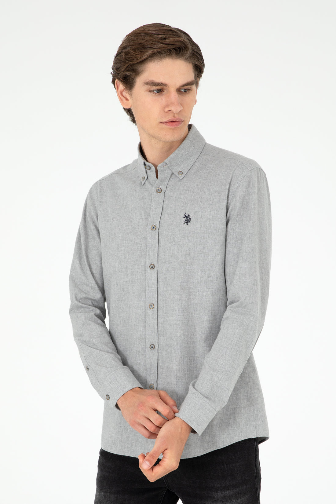 Men's Light Grey Long Sleeve Basic Shirt