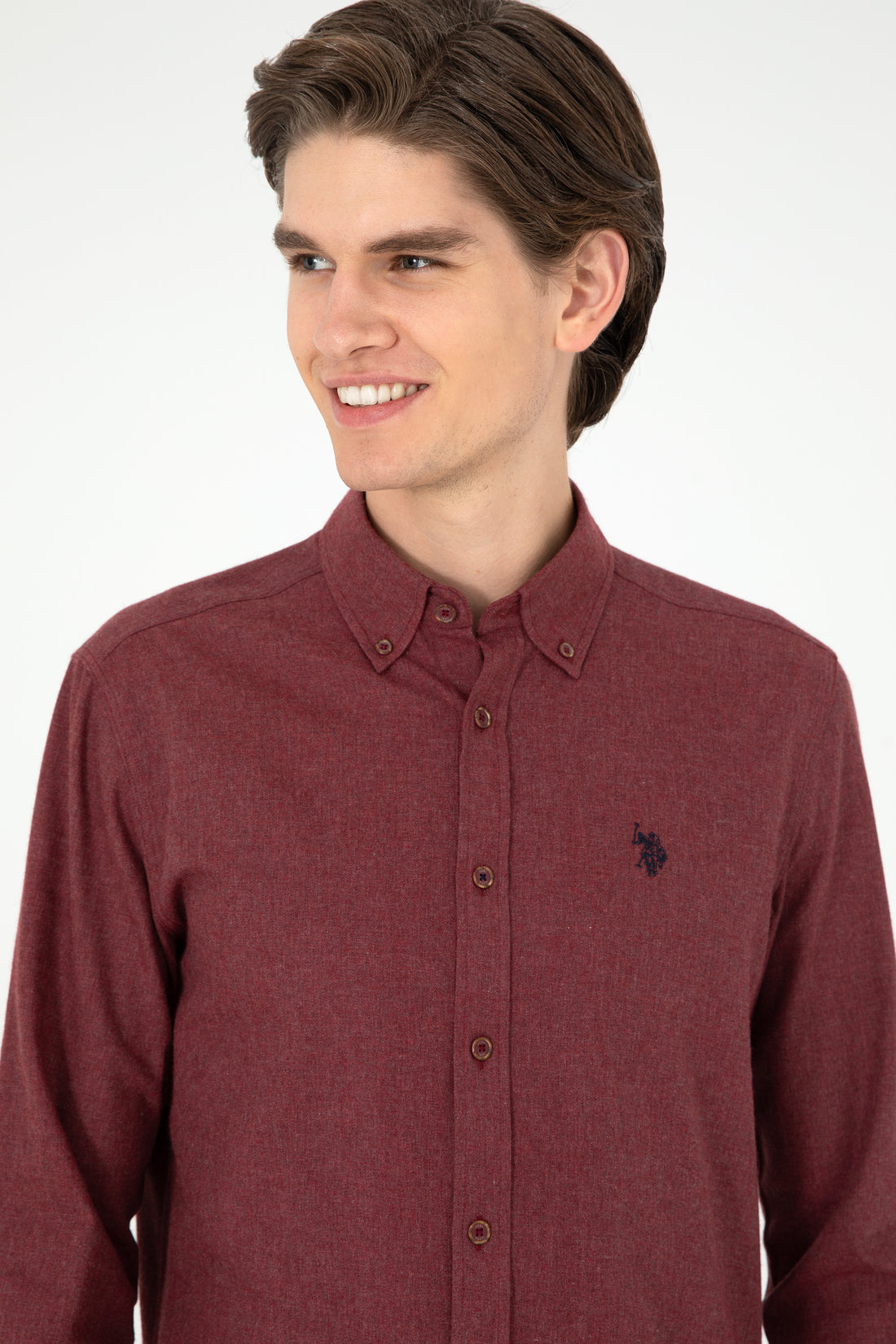 Men's Burgundy Long Sleeve Basic Shirt