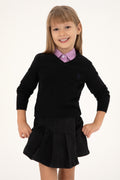 Girls' Black V Neck Basic Sweater