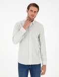 Khaki Striped Slim Fit Long Sleeve Shirt