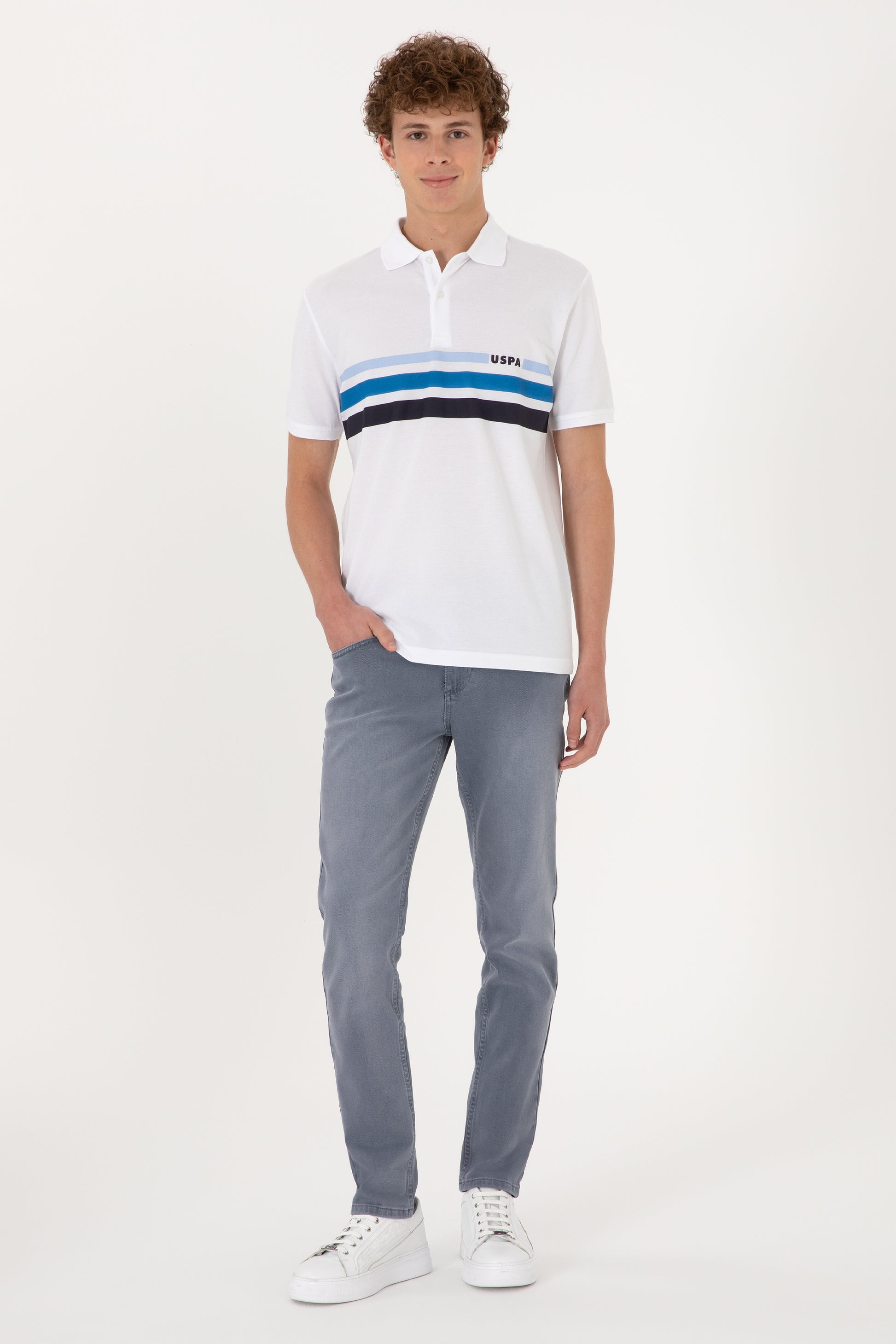 Men's Regular Fit Polo Neck White T-Shirt