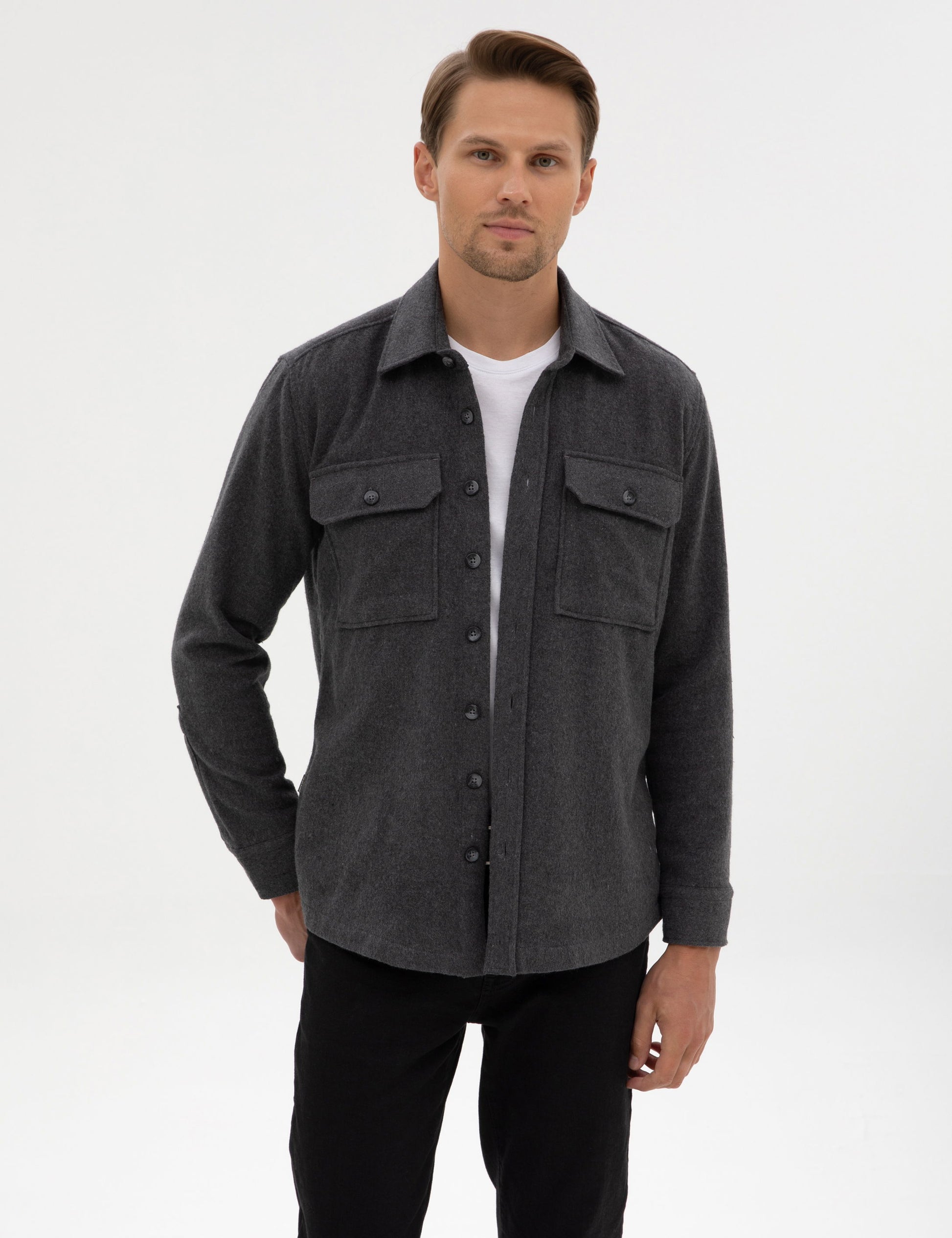 Anthracite Classic Collar Double Pockets Shirt Jacket