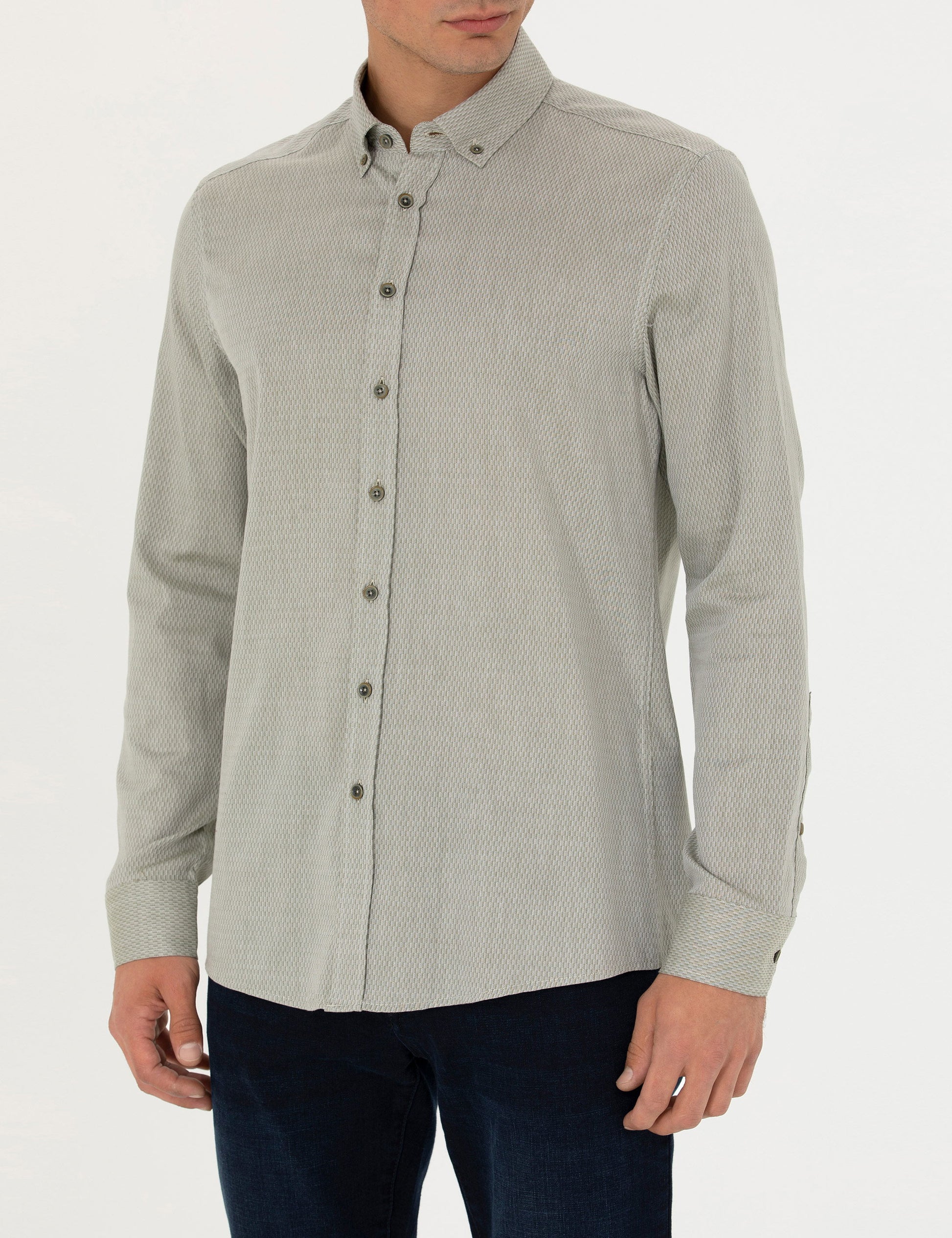 Khaki Slim Fit Long Sleeve Shirt