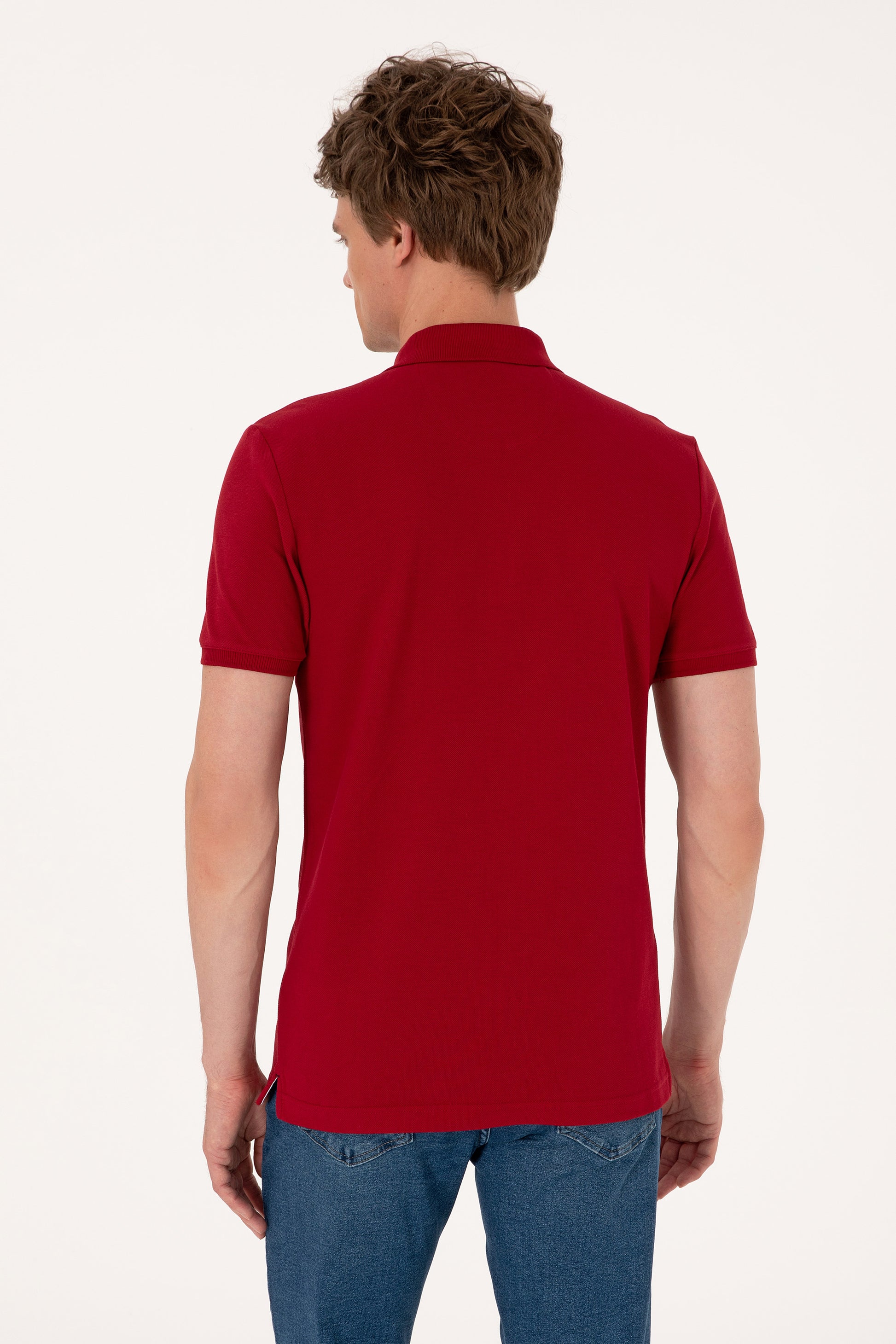 Men's Slim Fit Polo Neck Burgundy Basic T-Shirt