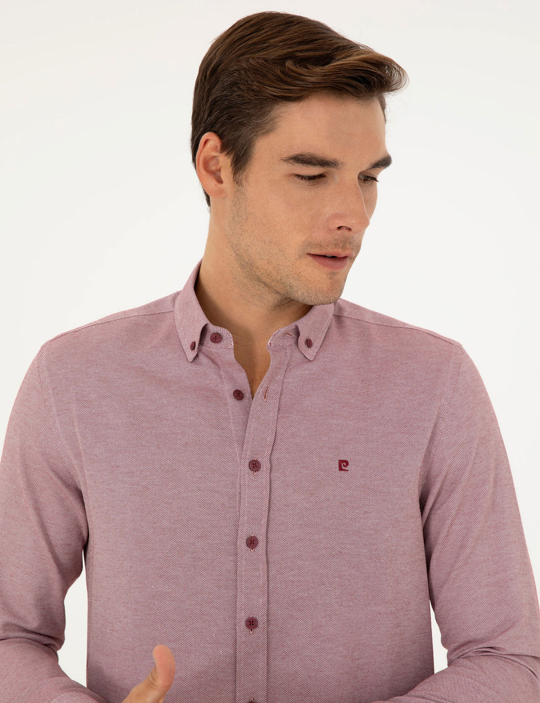 Burgundy Oxford Slim Fit Long Sleeve Shirt