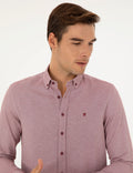 Burgundy Oxford Slim Fit Long Sleeve Shirt