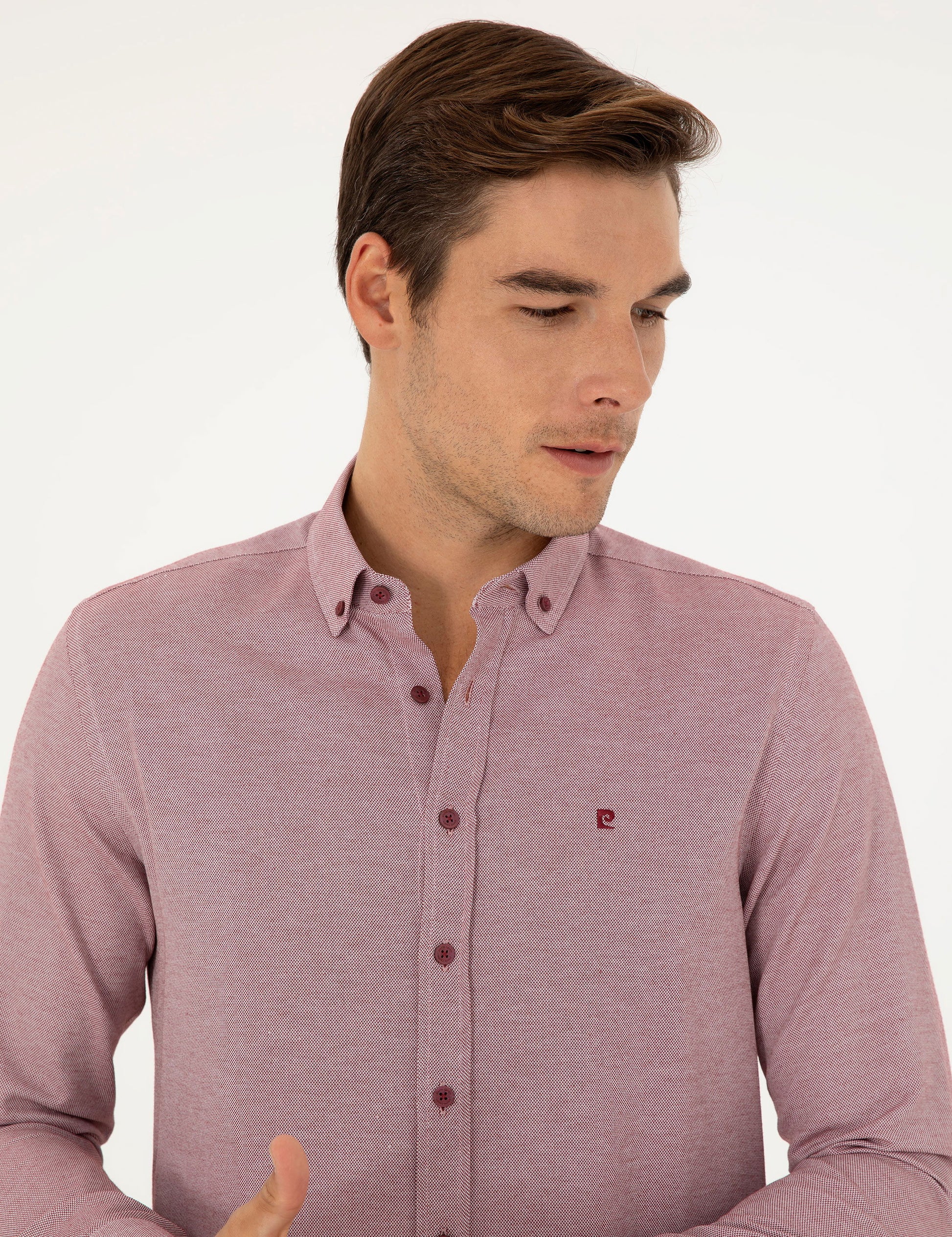 Burgundy Oxford Slim Fit Long Sleeve Shirt