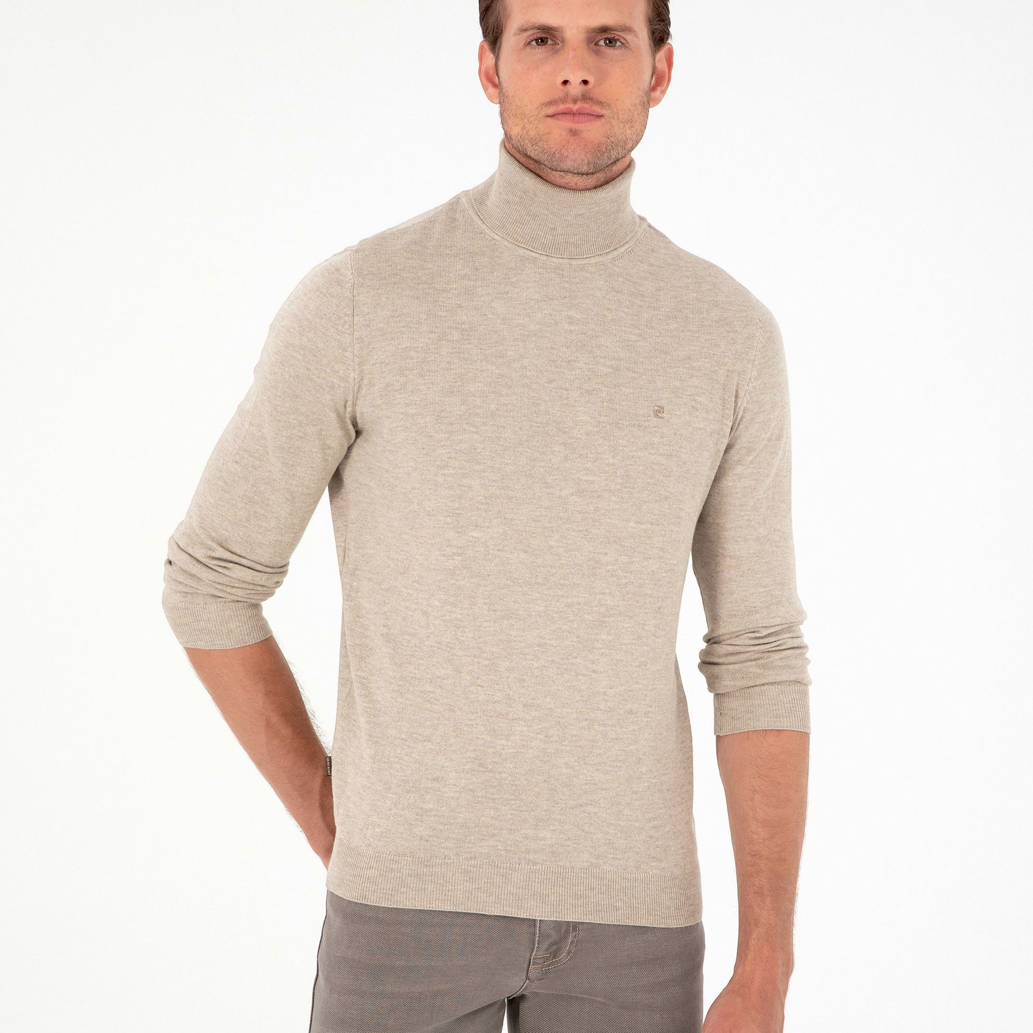 Sand Melange Slim Fit Turtleneck Basic Knitwear Sweater