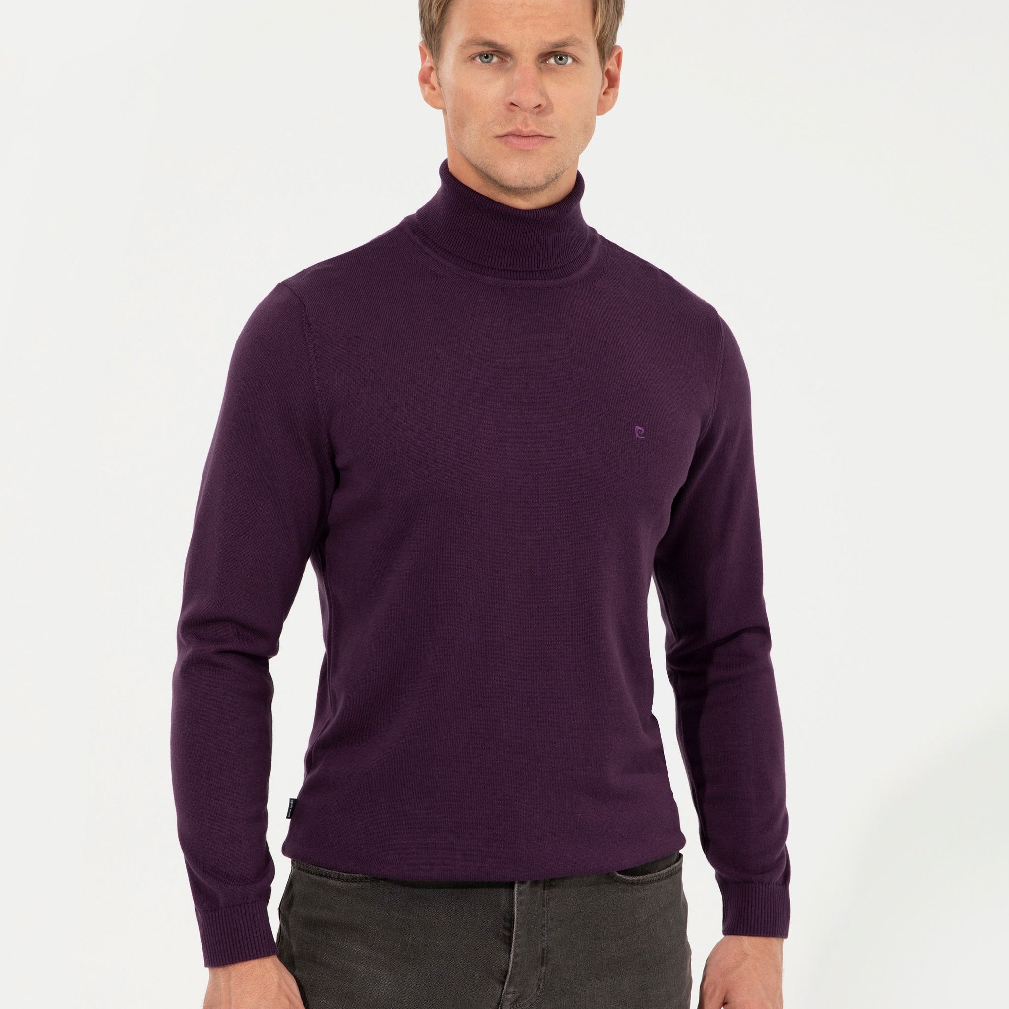 Purple Slim Fit Turtleneck Basic Knitwear Sweater