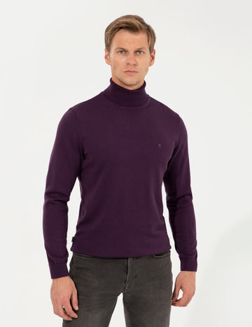 Purple Slim Fit Turtleneck Basic Knitwear Sweater