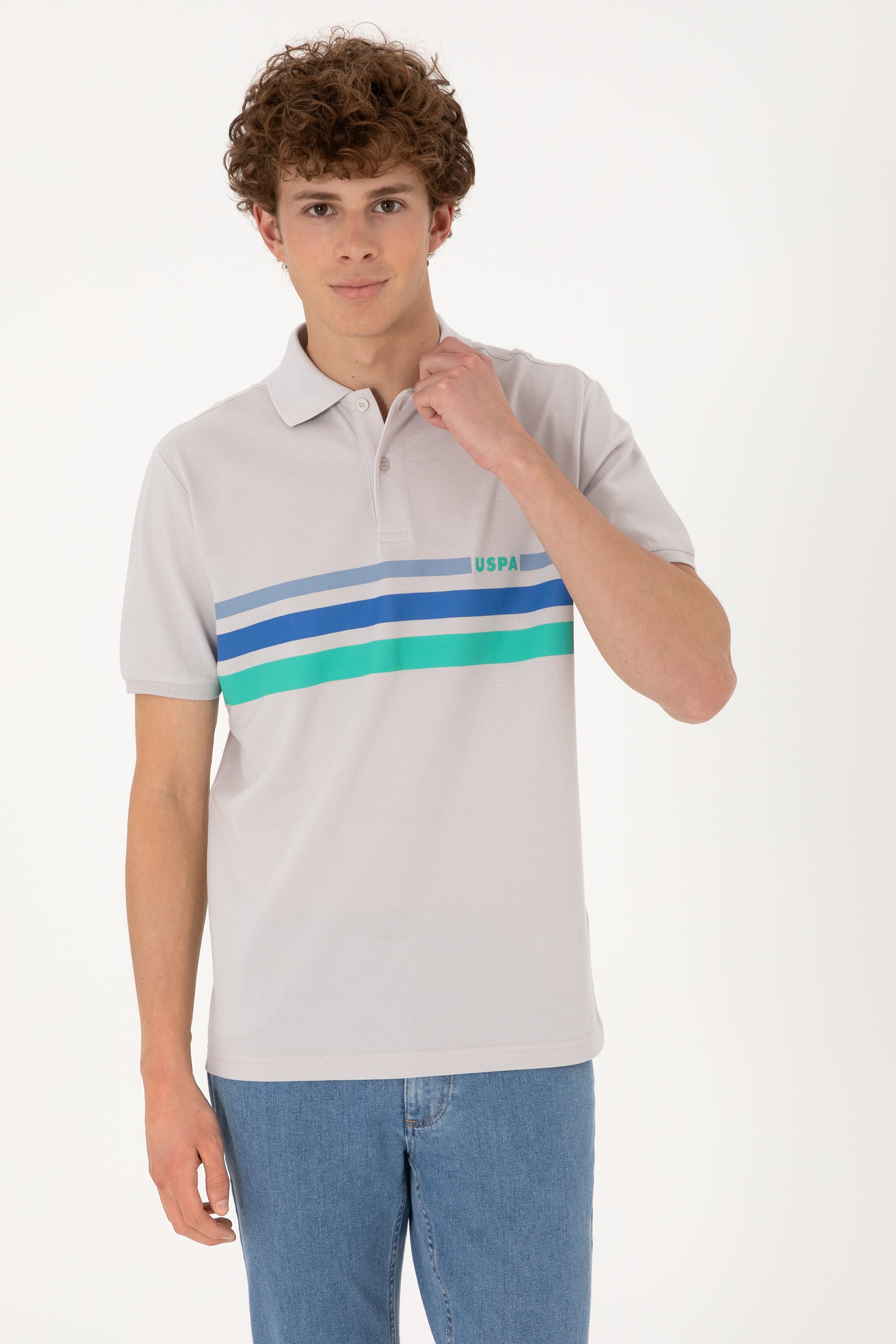Men's Regular Fit Polo Neck Light Grey T-Shirt