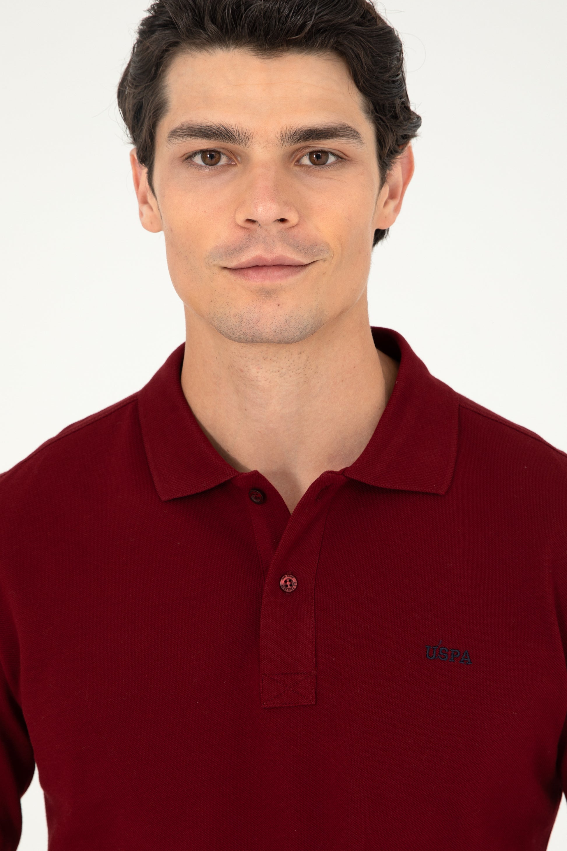 Men's Regular Fit Polo Neck Burgundy Basic Sweatshirt