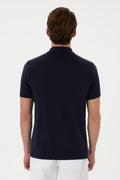 Men's Regular Fit Navy Blue Buttoned Knitwear T-Shirt