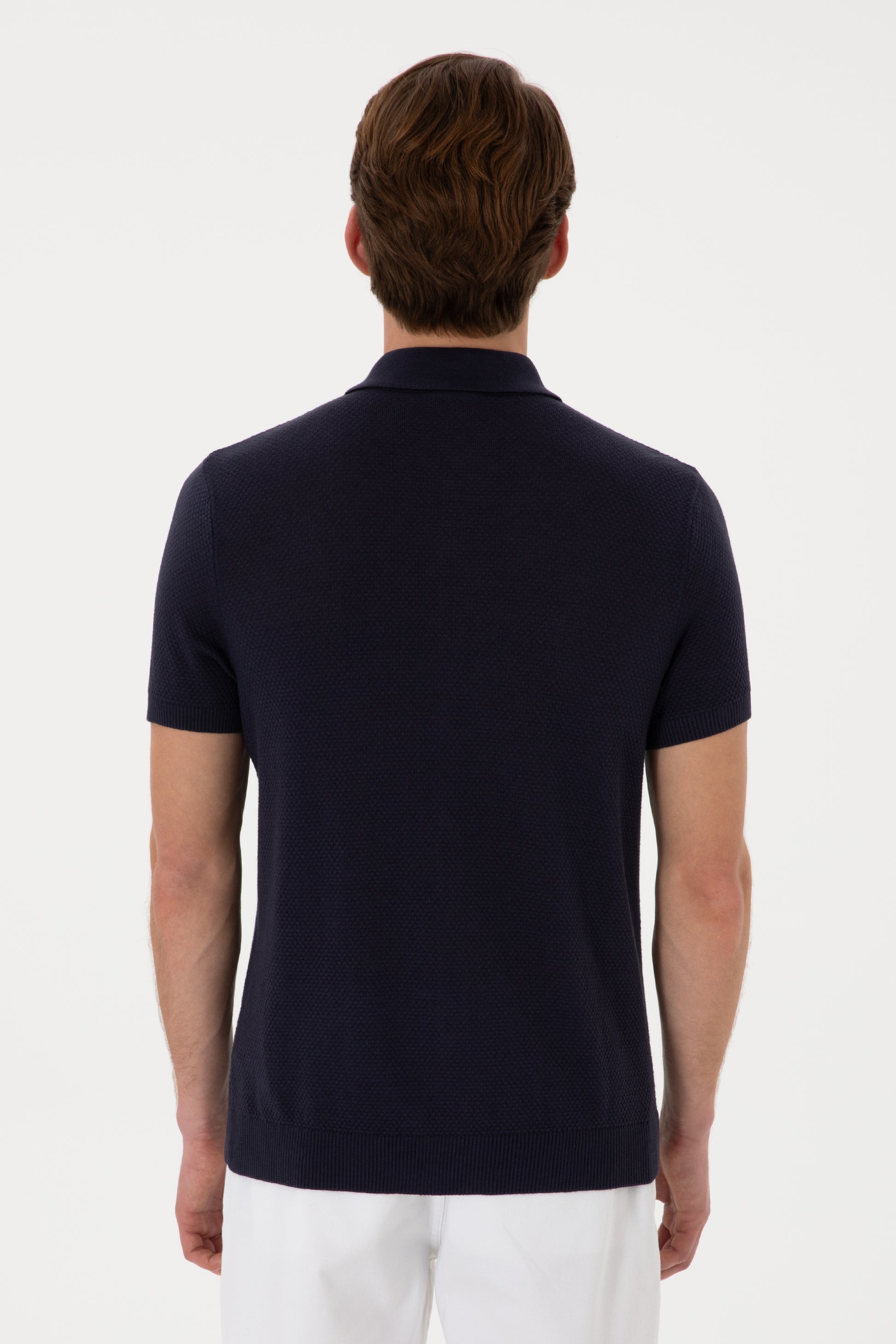 Men's Regular Fit Navy Blue Buttoned Knitwear T-Shirt