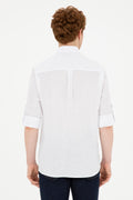 Men's Linen Look White Basic Shirt