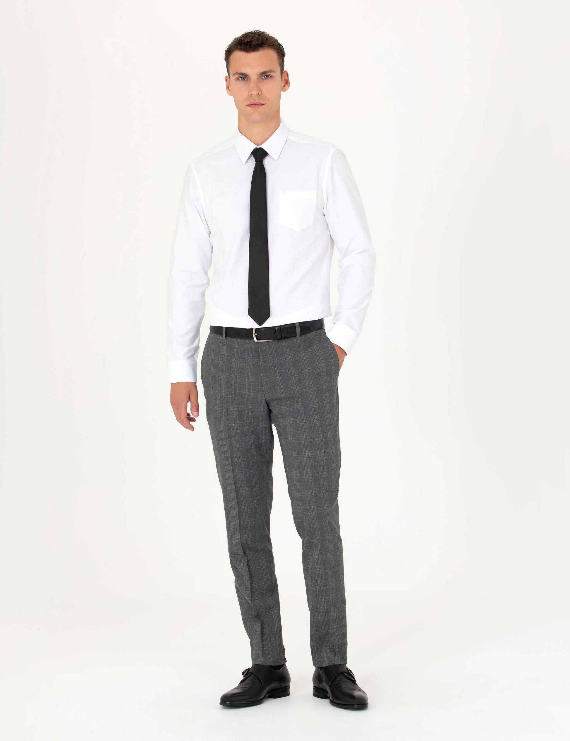 White Regular Fit Long Sleeve Basic Shirt