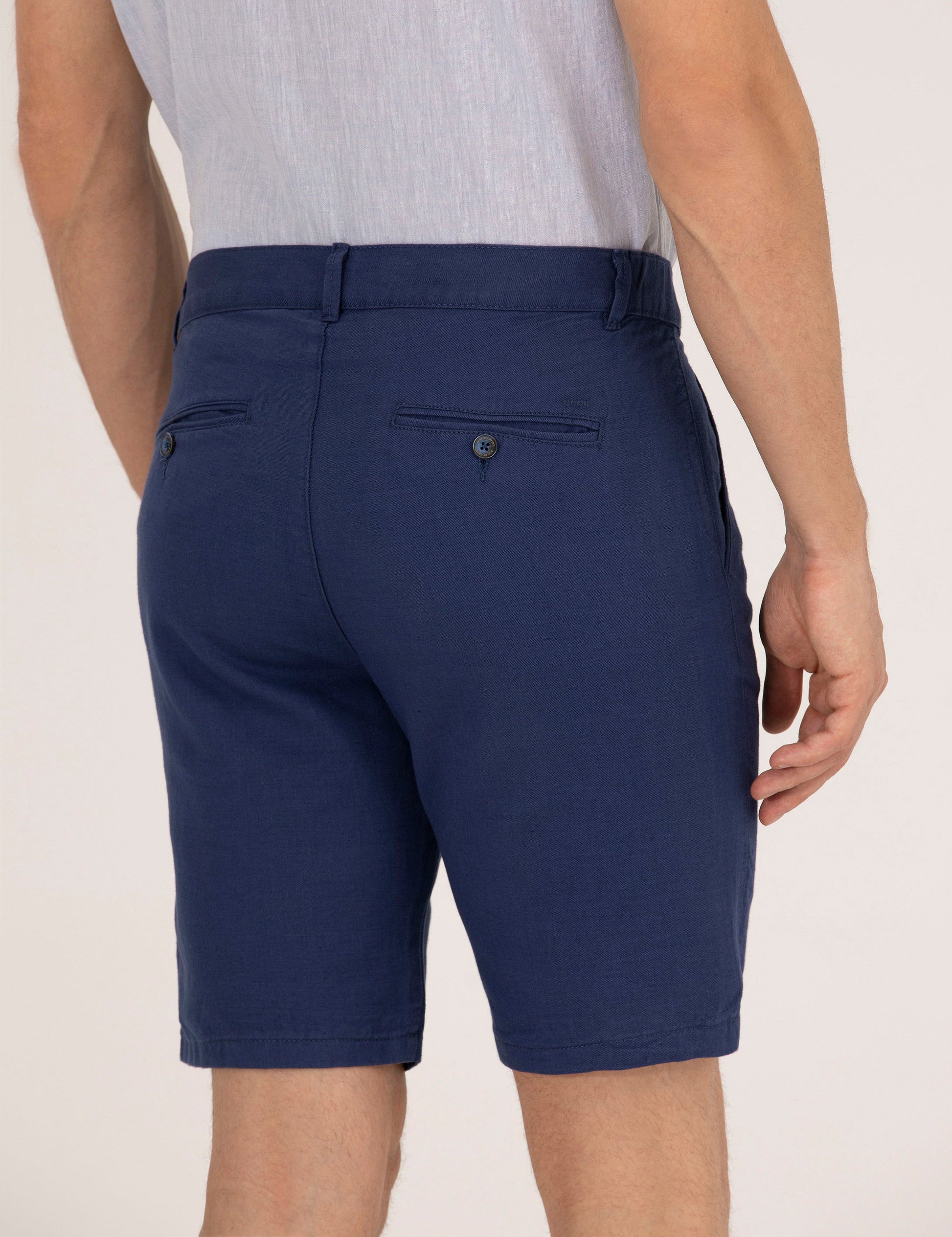 Indigo Slim Fit Linen Blend Bermuda Shorts