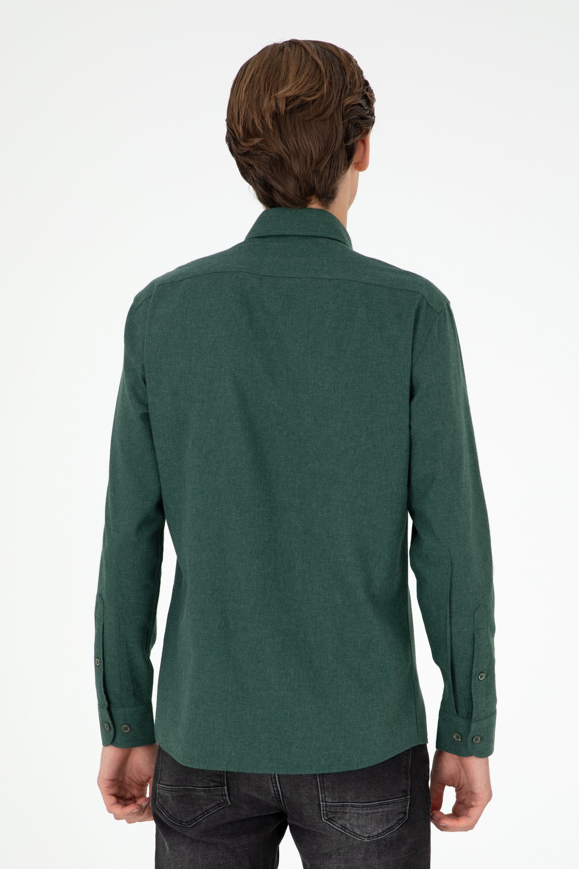 Men's Dark Green Long Sleeve Basic Shirt