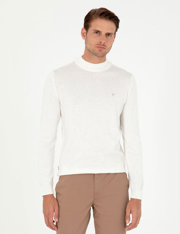 Ecru Slim Fit Quarter Neck Basic Knitwear Sweater