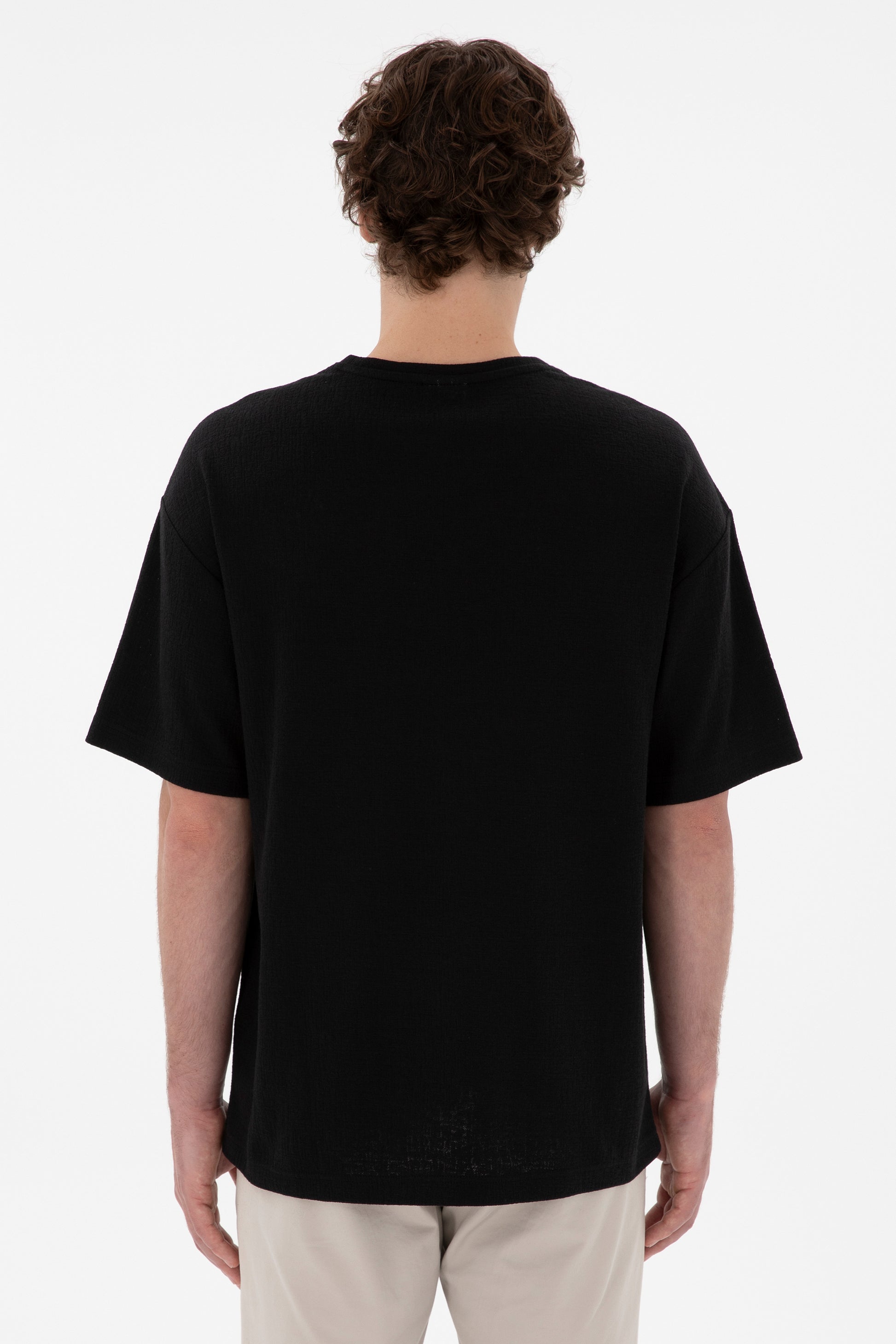 Men's Comfort Fit Crew Neck Black Jacquard Interlock T-Shirt