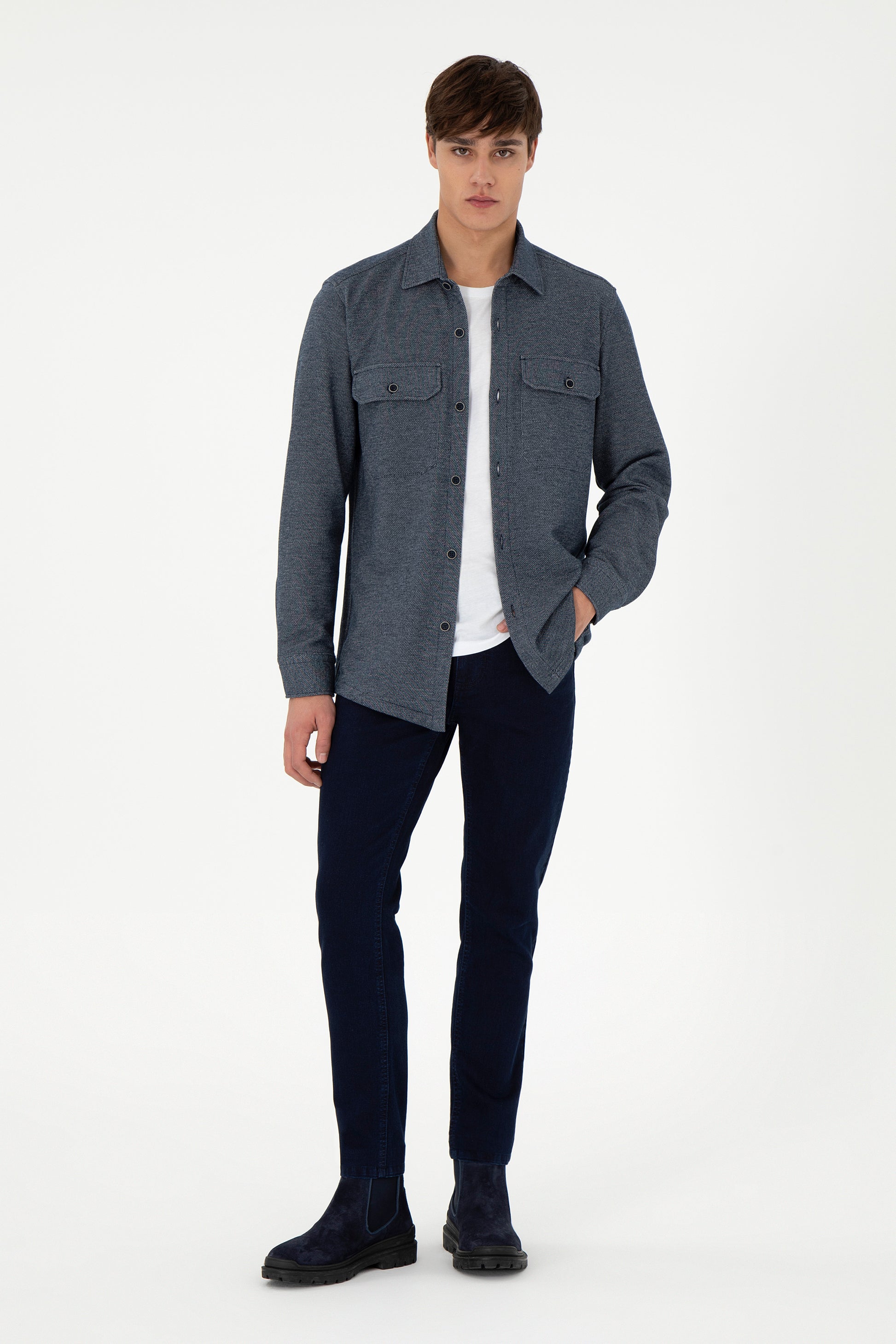 Men's Navy Blue Knitted Shirt