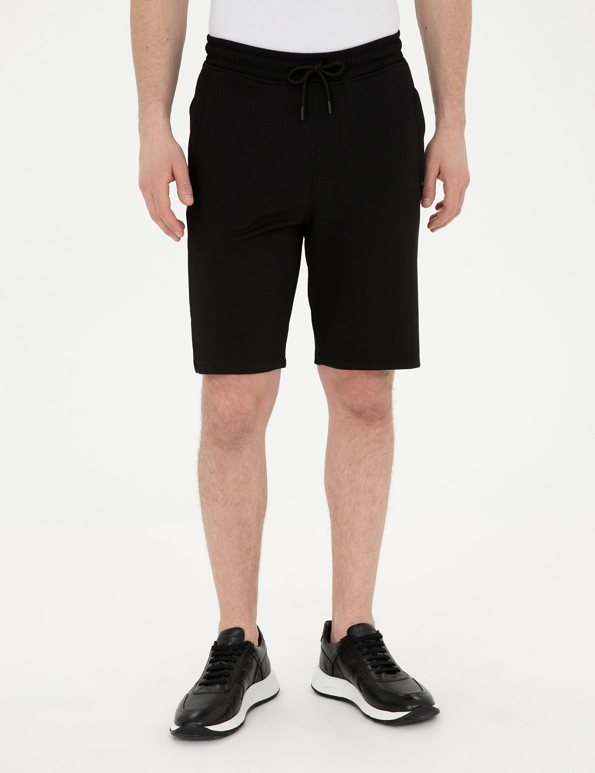 Black Regular Fit Knitted Shorts